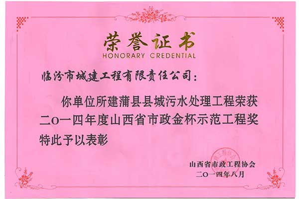 蒲縣污水處理廠工程市政金杯工程